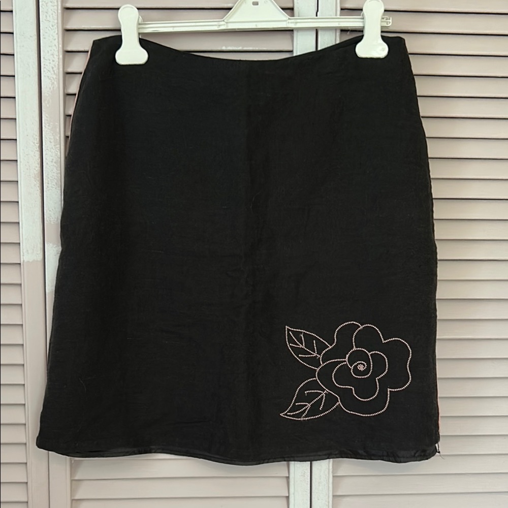 Black Skirt with Pink Floral Detail